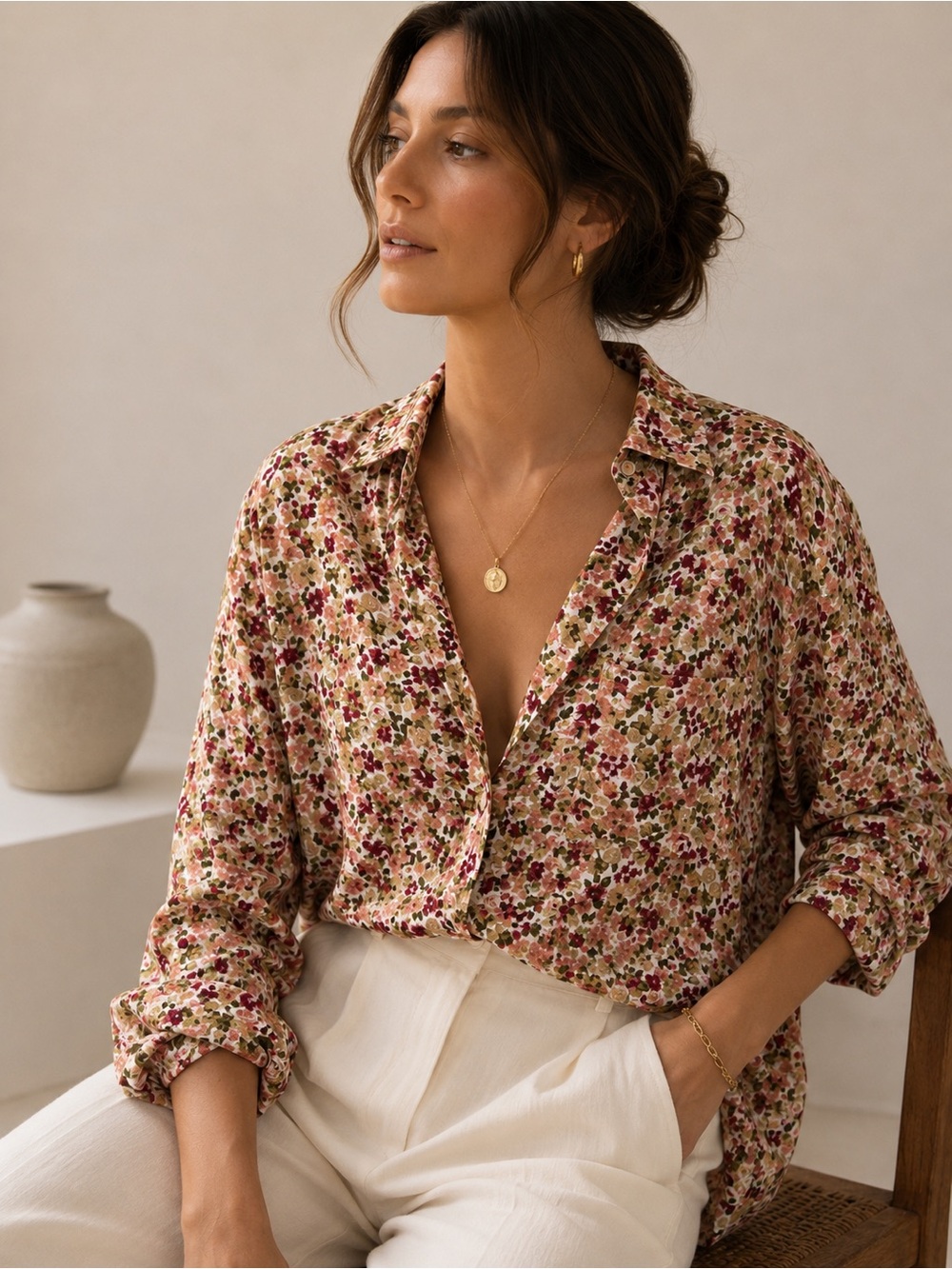 Bonita Floral Blouse | Romantic Botanical Viscose Button-Up Top Size 8